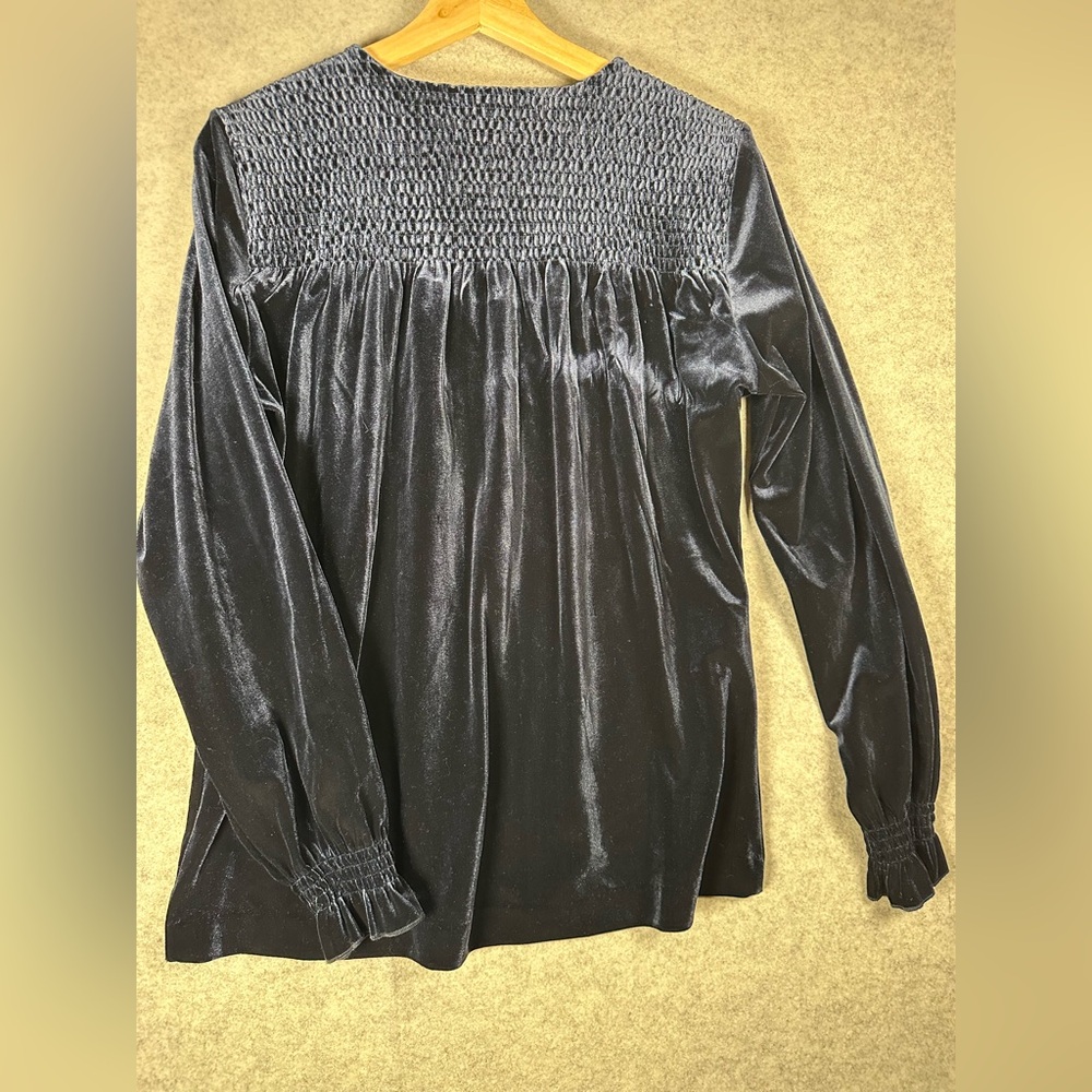 Christopher & Banks Navy Velvet V-Neck Long Sleeve Blouse - Picture 6 of 6